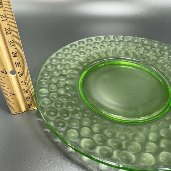 Vintage Uranium UV Glowing Glass Dish Plate Round Dishes Plates Optic Dots Set 2 - Picture 7 of 14